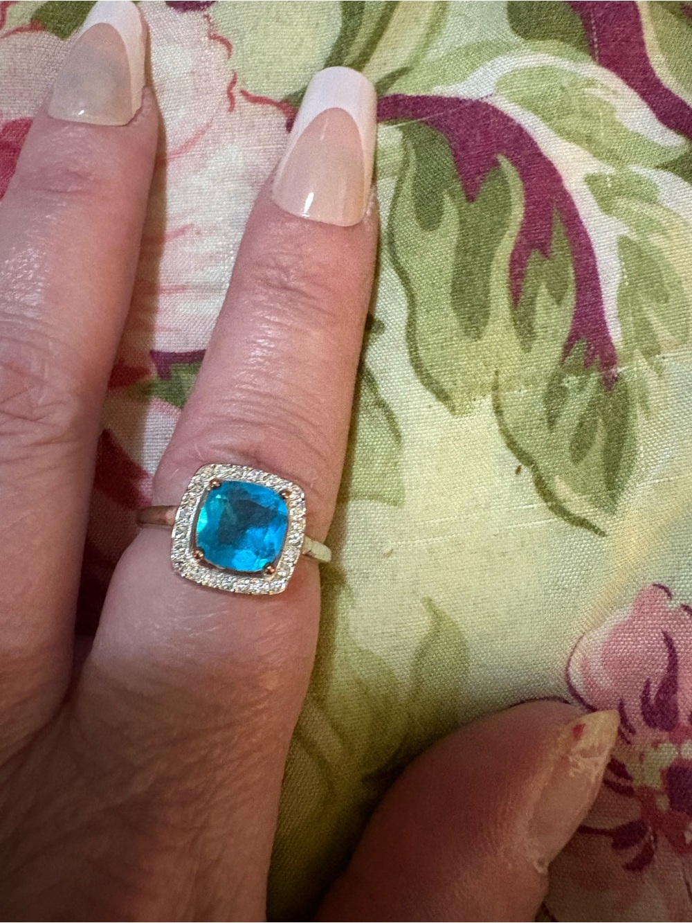 Blue Cushion-Cut Halo Ring